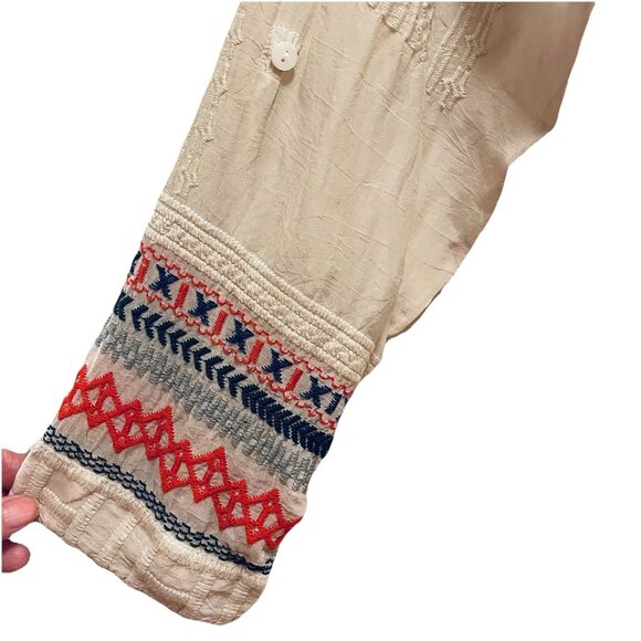 JOHNNY WAS Cream/Off White Embroidered Melvin Button Down Blouse Sz M - Picture 8 of 11